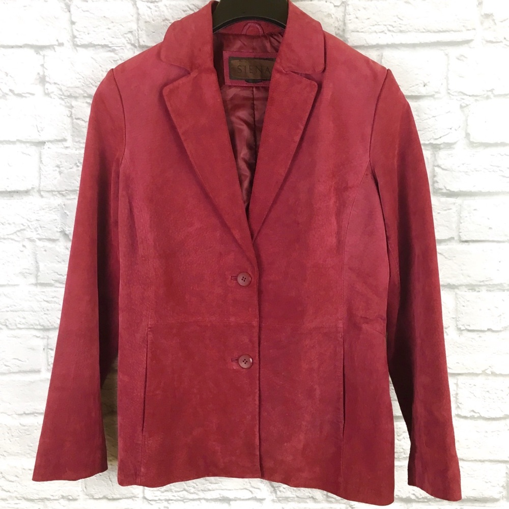 Siena Cranberry Red Suede Leather Blazer Jacket